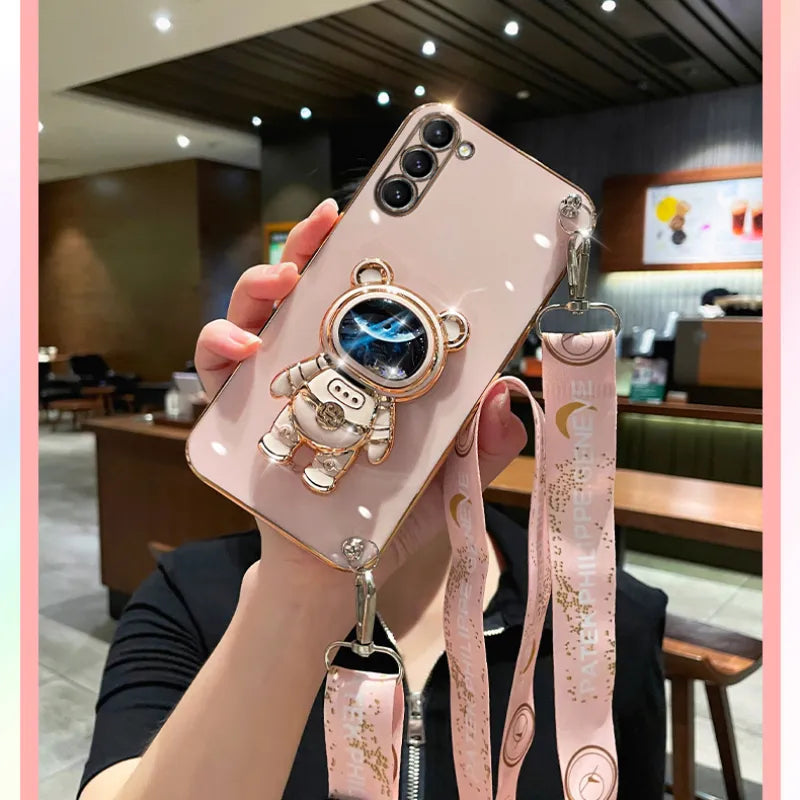 Crossbody Lanyard Quicksand Space Bear Plating Case