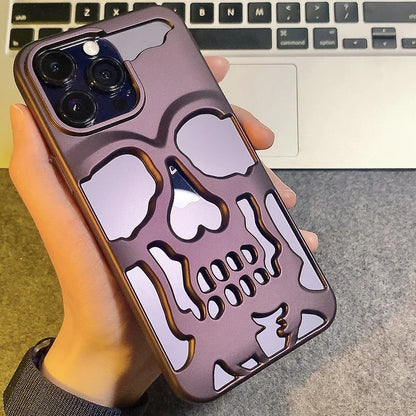 Luxury Matte Plating Metallic Color Hollow Out Skull Hard Case For iPhone