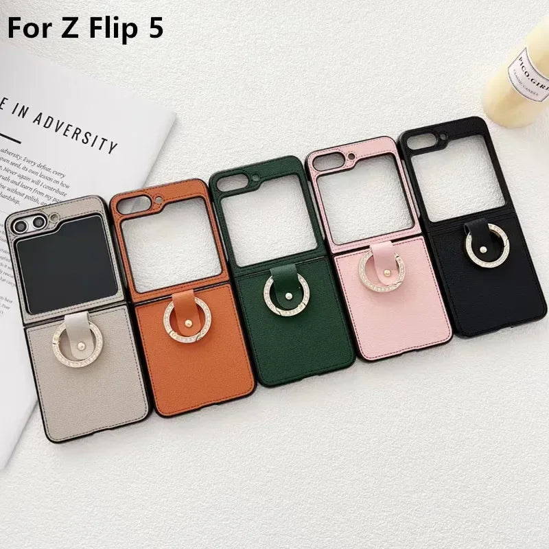 Retro PU Leather Case With Ring Buckle For Galaxy Z Flip