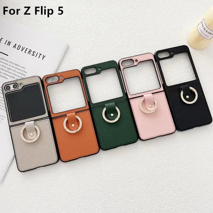 Retro PU Leather Case With Ring Buckle For Galaxy Z Flip