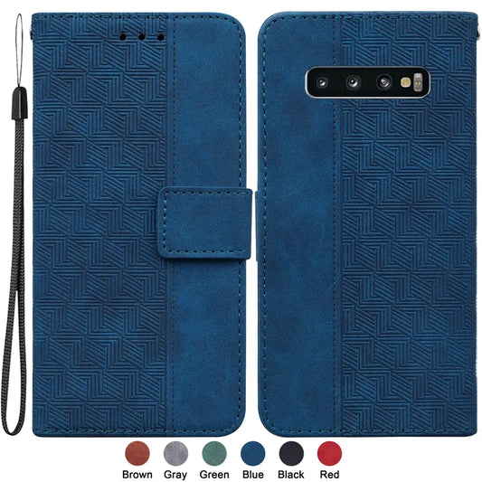 Magnetic Geometric Textile Pattern Wallet Case for Galaxy