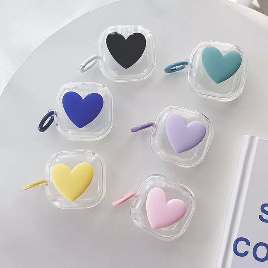 Candy Color Heart Clear Galaxy Buds Case With Keychain