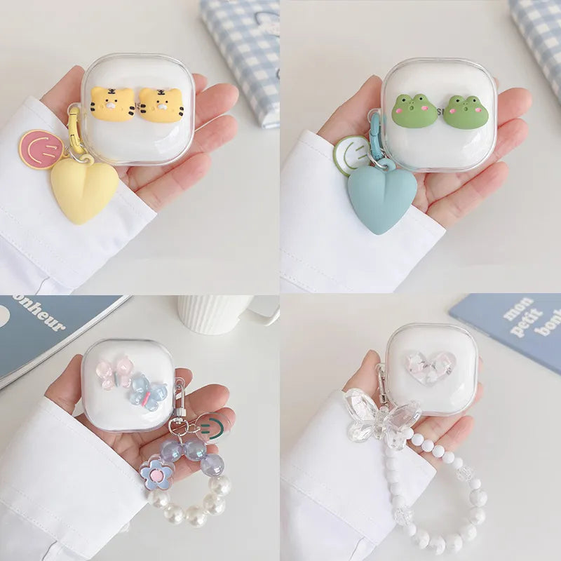 Cute Cartoon Clear Galaxy Buds Cover with Bracelet