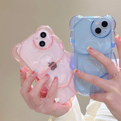 Cartoon 3D Bear Shape Clear Case For iPhone