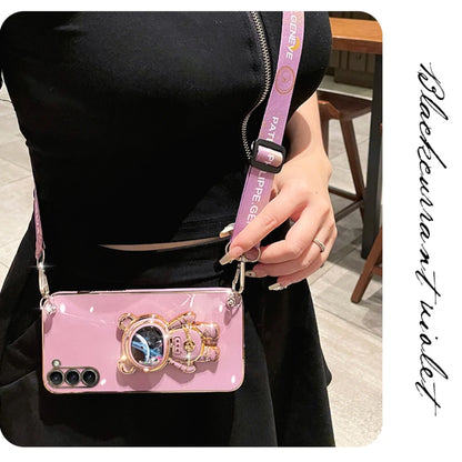 Crossbody Lanyard Quicksand Space Bear Plating Case