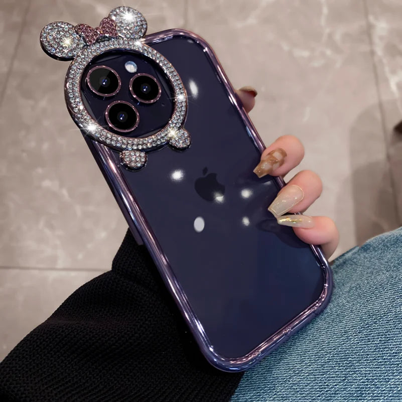 Luxury Transparent Bling Diamond Bear Ear Soft Case for iPhone