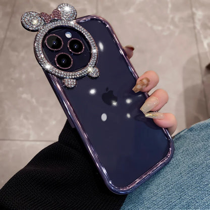 Luxury Transparent Bling Diamond Bear Ear Soft Case for iPhone