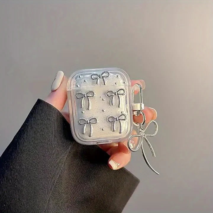Cute Silver Bowknot Clear Case for AirPods