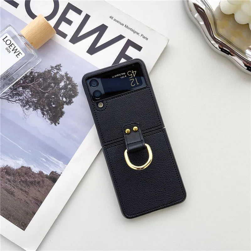 Retro PU Leather Case With Ring Buckle For Galaxy Z Flip