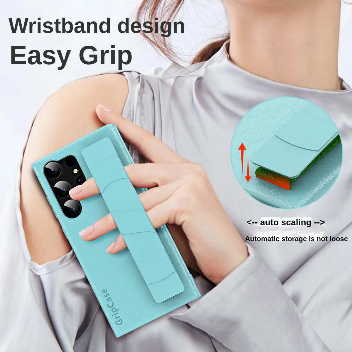 Luxury Plain PU Leather Case With Elastic Wrist Strap Samsung Case