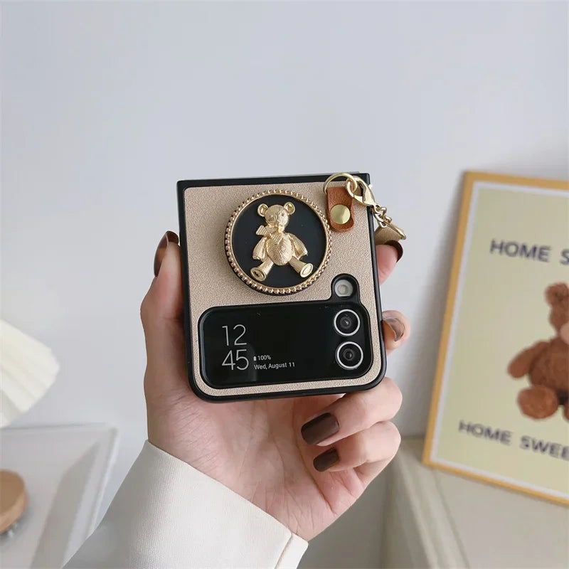 Cute Bear Stand Phone Case For Samsung Galaxy Z Flip