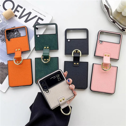 Retro PU Leather Case With Ring Buckle For Galaxy Z Flip