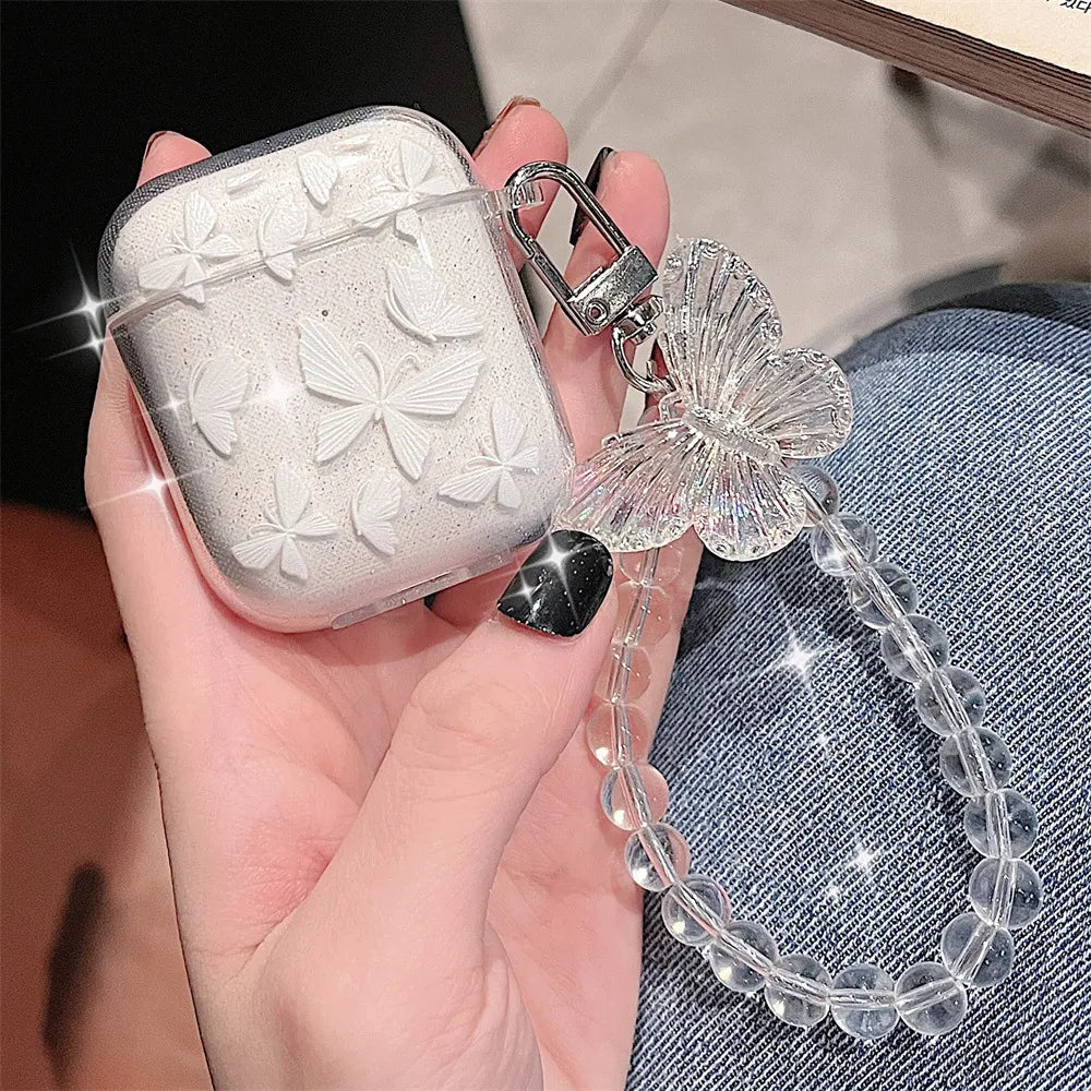 Crystal Butterfly Pendant Bead Bracelet AirPod Case