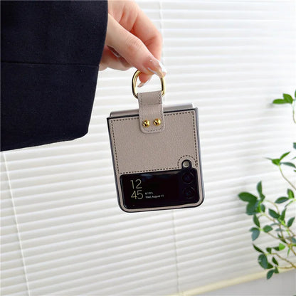 Retro PU Leather Case With Ring Buckle For Galaxy Z Flip