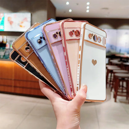 Fashion Love Heart Plating Phone Case for Google Pixel