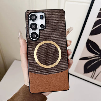 Luxury Patchwork Leather Magnetic Phone Case For Samsung