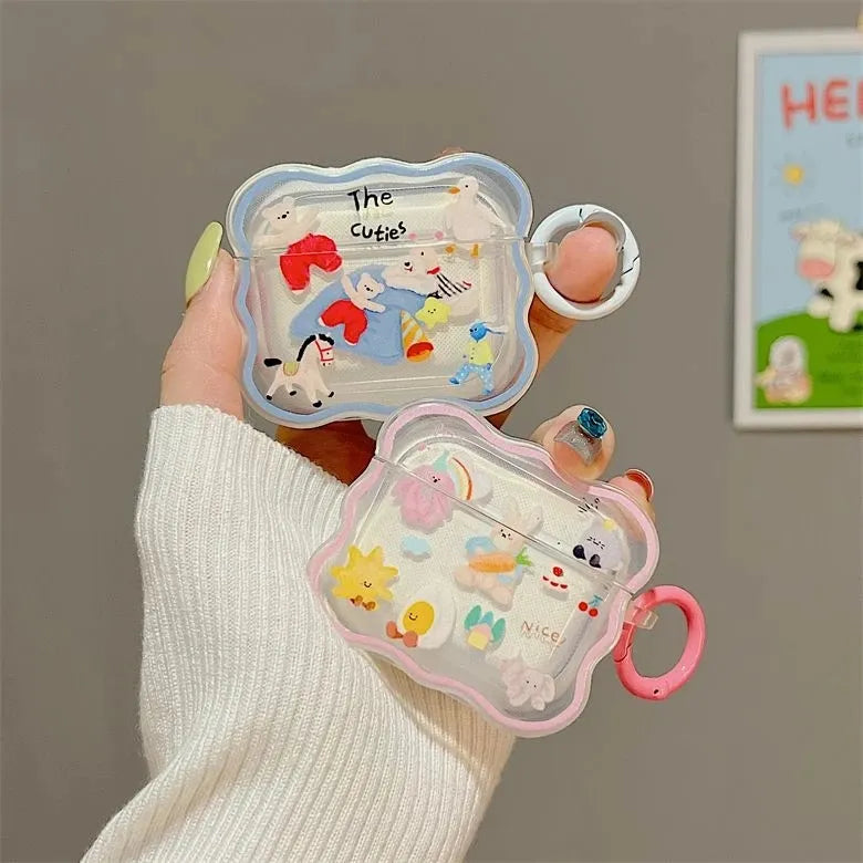 Cute Cartoon Couples Airpod Case with Keyring