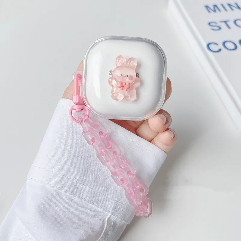 Cute Cartoon Clear Galaxy Buds Cover with Bracelet