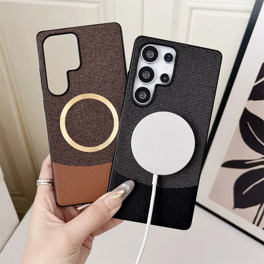 Luxury Patchwork Leather Magnetic Phone Case For Samsung
