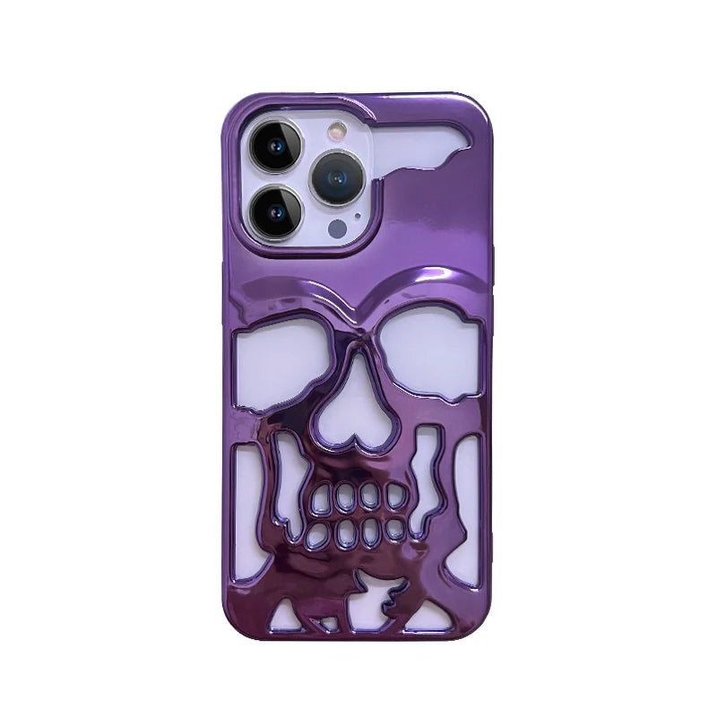 Luxury Matte Plating Metallic Color Hollow Out Skull Hard Case For iPhone