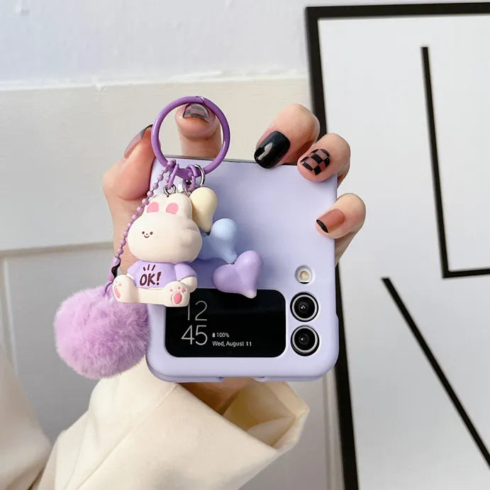 3D Cartoon Pendant Bear Heart Case For Samsung Z Flip
