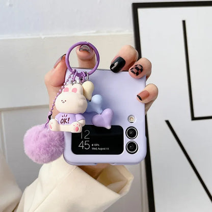 3D Cartoon Pendant Bear Heart Case For Samsung Z Flip