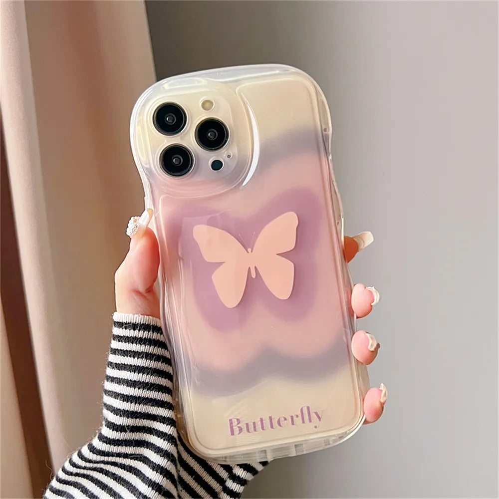 Cute Gradient Butterfly Wavy Clear Soft Cover Case