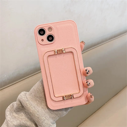 Luxury Leather Metal Fold Stand Bracket Holder Case For iPhone