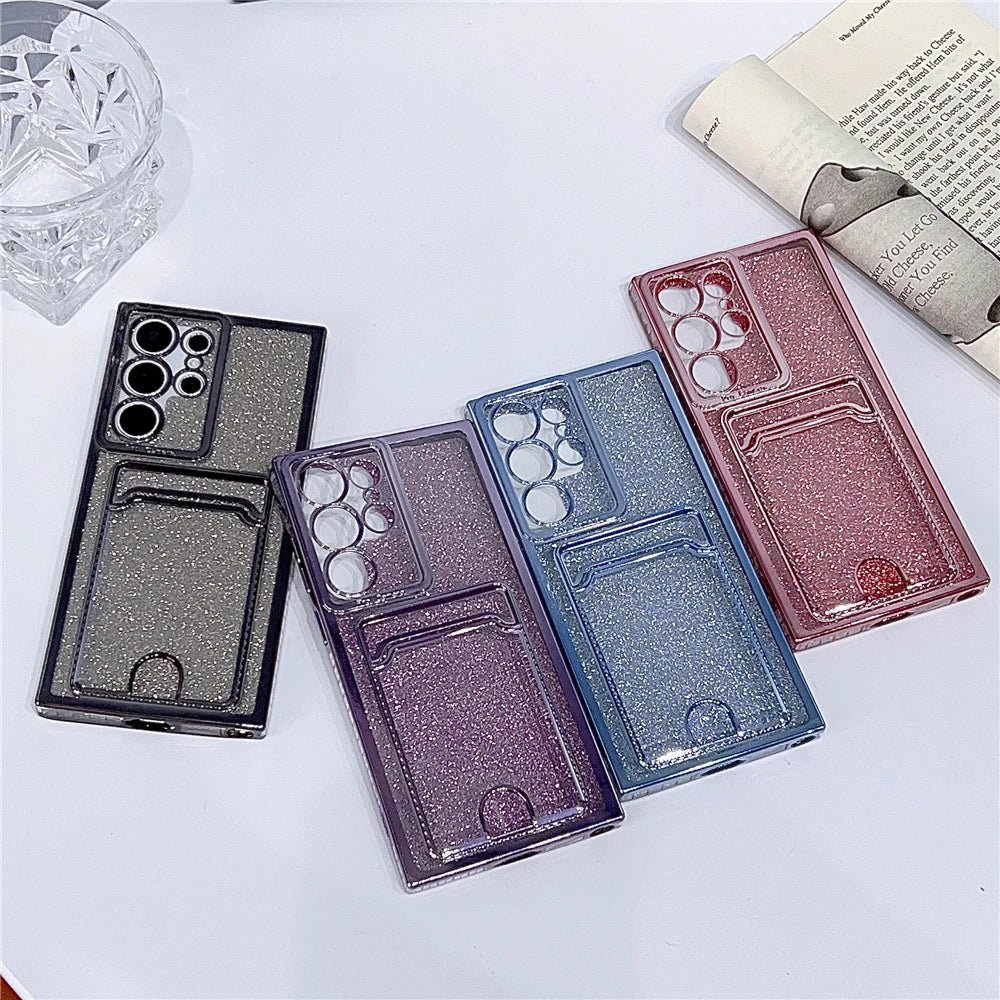 Wallet Plating Glitter Card Holder Case For Samsung