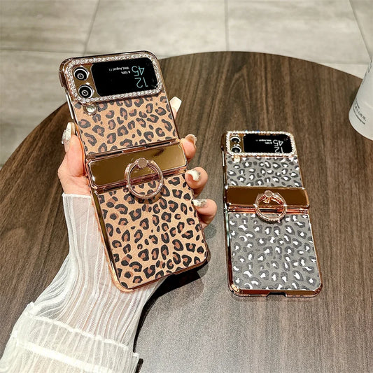Plated Leopard Print Case For Samsung Galaxy Z Flip