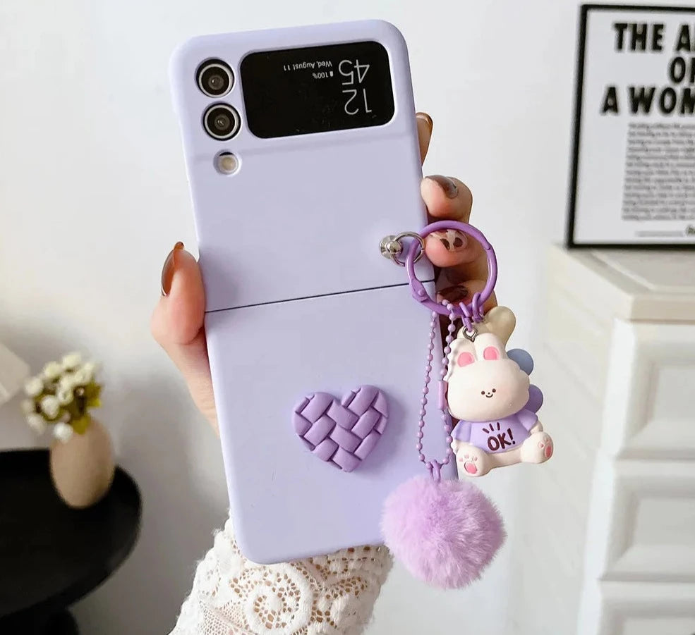 3D Cartoon Pendant Bear Heart Case For Samsung Z Flip