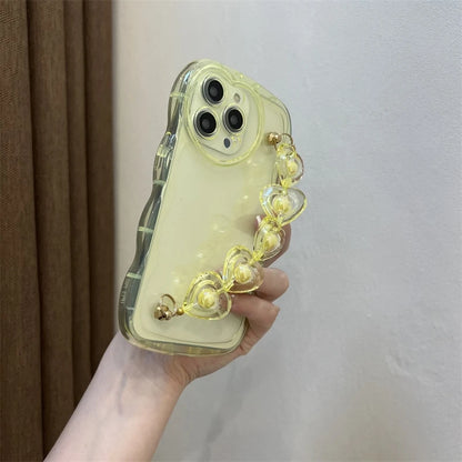 3D Love Heart Wrist Chian Wavy Transparent Soft Phone Case