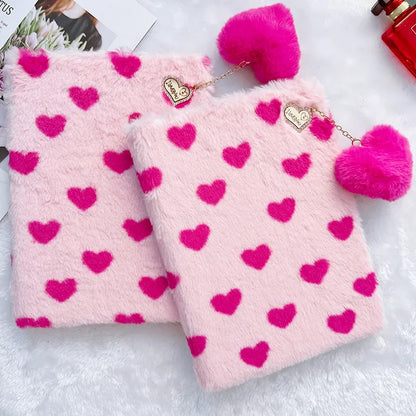 Furry Cover Love Heart Pendant Plush Flip Case For iPad