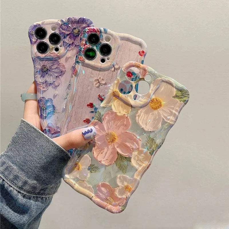 Laser Blue Light Flowers Phone Case For iPhone