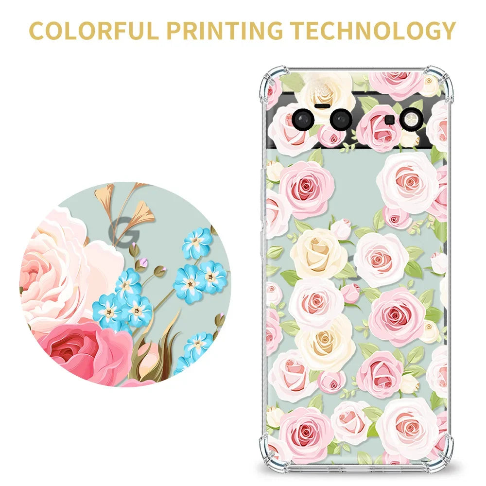 Printed Flower Transparent Case for Google Pixel