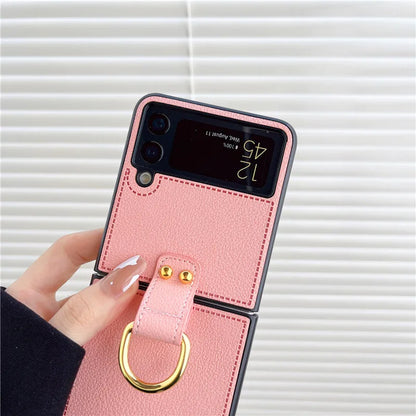 Retro PU Leather Case With Ring Buckle For Galaxy Z Flip