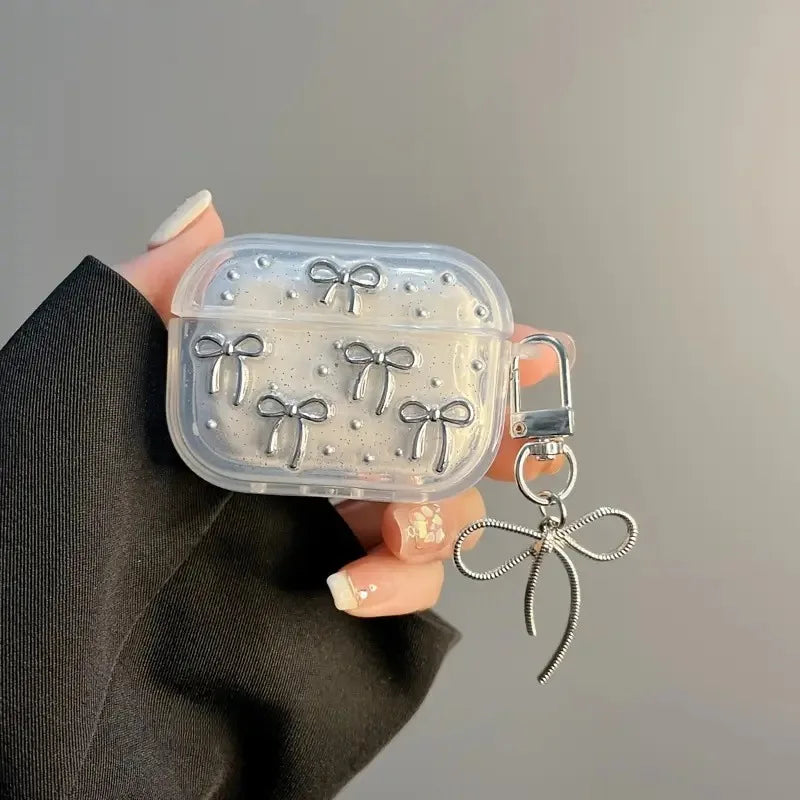 Cute Silver Bowknot Clear Case for AirPods