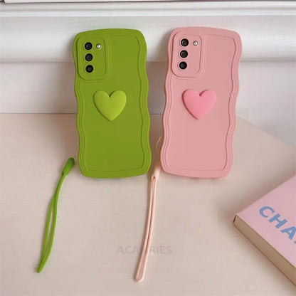 Heart Wavy Wrist Strap Silicone Case For Samsung Galaxy