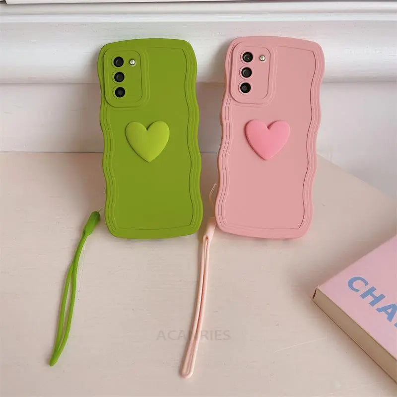 Heart Wavy Wrist Strap Silicone Case For Samsung Galaxy