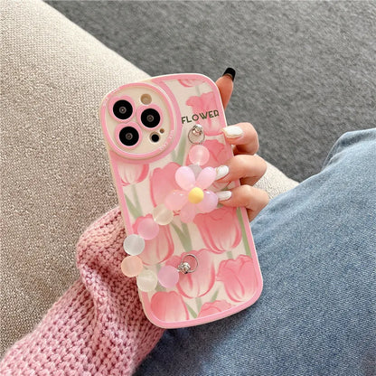 Cute 3D Flower Wrist Phone Chain Soft Phone Case