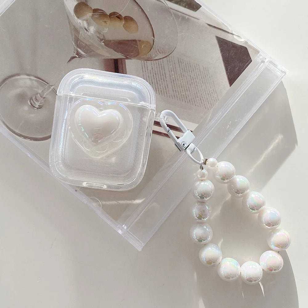 Simple Laser Pearl Heart Case for AirPods