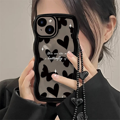 Black Butterfly Love Soft Case with Heart Hang Chain