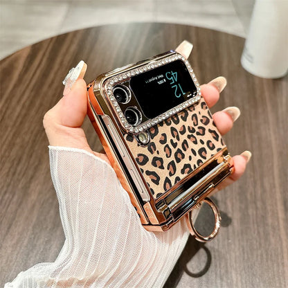 Plated Leopard Print Case For Samsung Galaxy Z Flip
