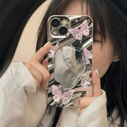 Cute Butterfly Mirror Wave Phone Case For iPhone