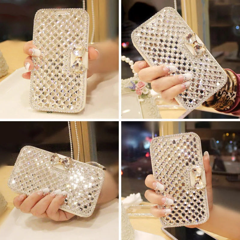 Luxury Diamonds Leather Phone Case For Samsung Galaxy