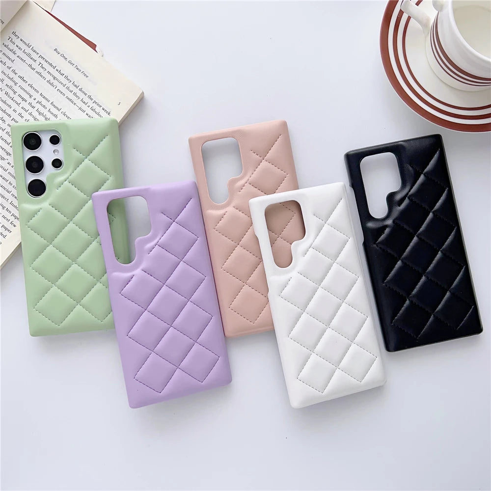 Luxury Leather Diamond Lattice Phone Case For Samsung Galaxy S23