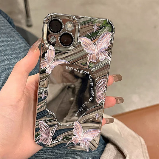 Cute Butterfly Mirror Wave Phone Case For iPhone