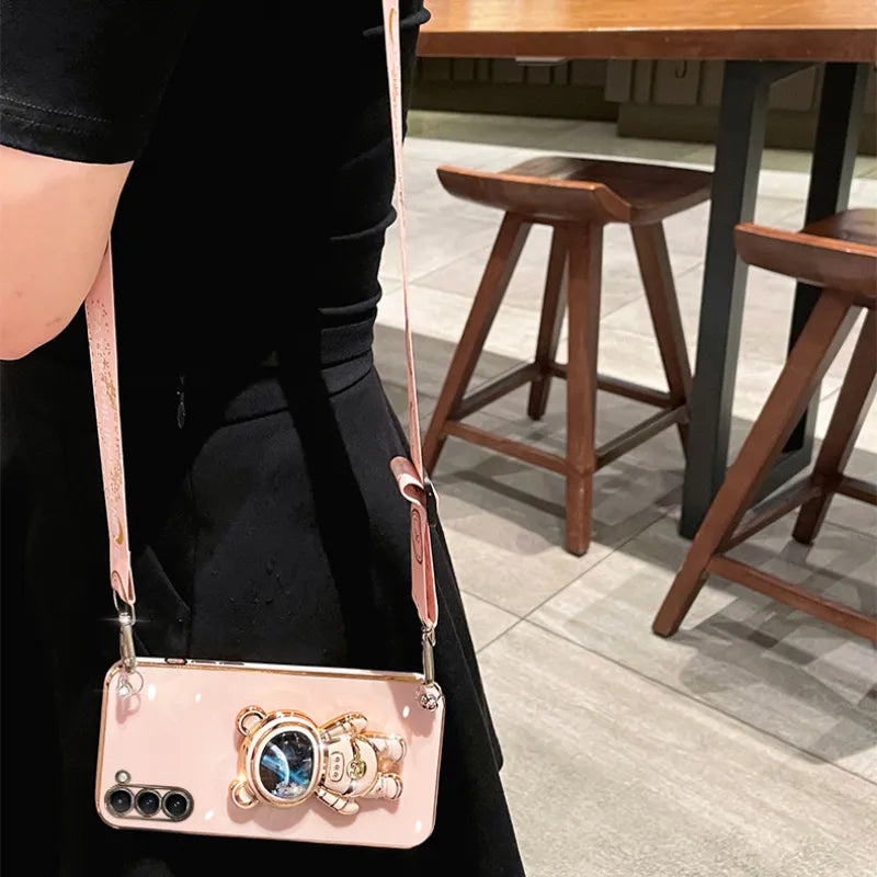 Crossbody Lanyard Quicksand Space Bear Plating Case