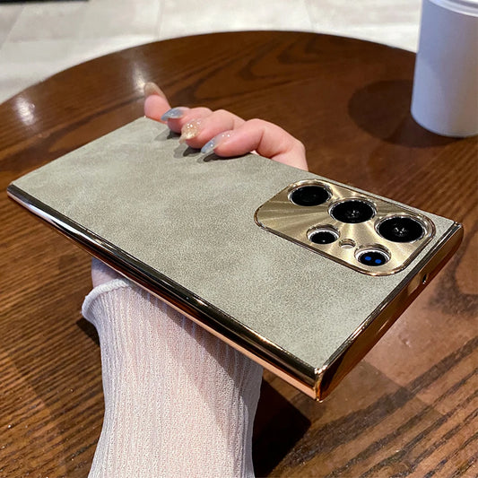 Luxury Plating Matte Suede Leather Case For Samsung