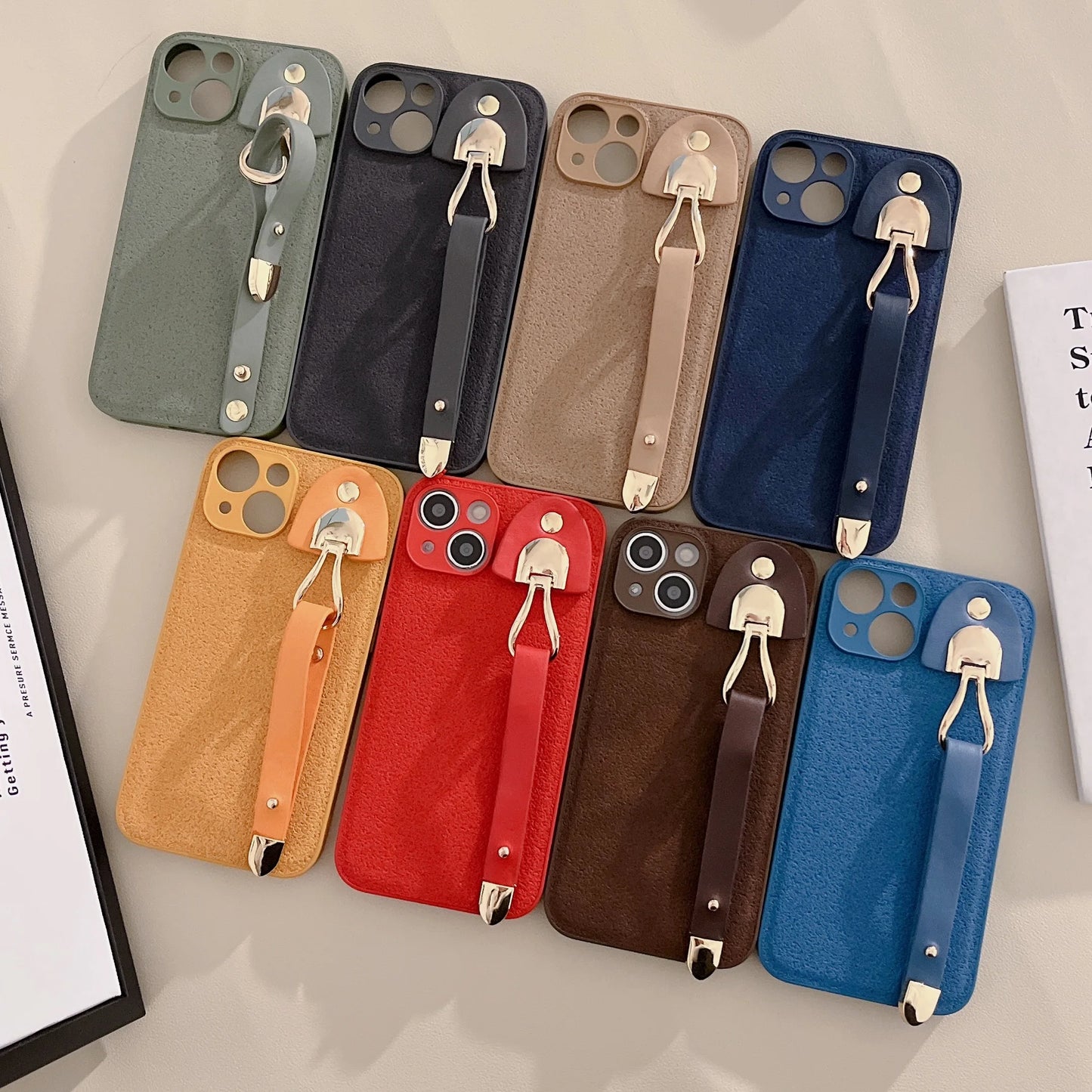 Retro Leather Coffee Wrist Strap Phone Case For iphone